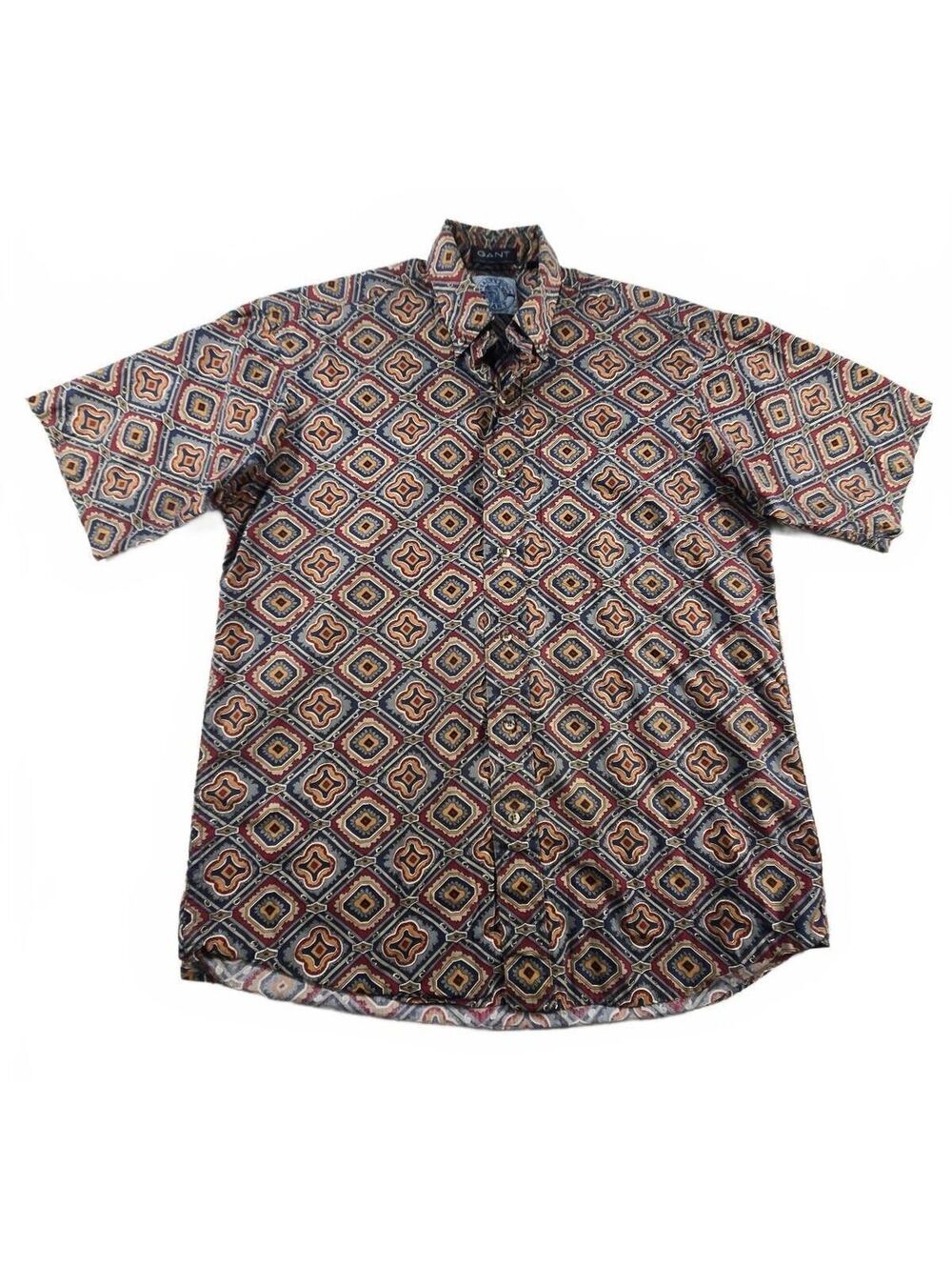 Vtg 90s GANT Salty Dog Geometric Button Down Shirt M Preppy Indie Sleaze Grandpa